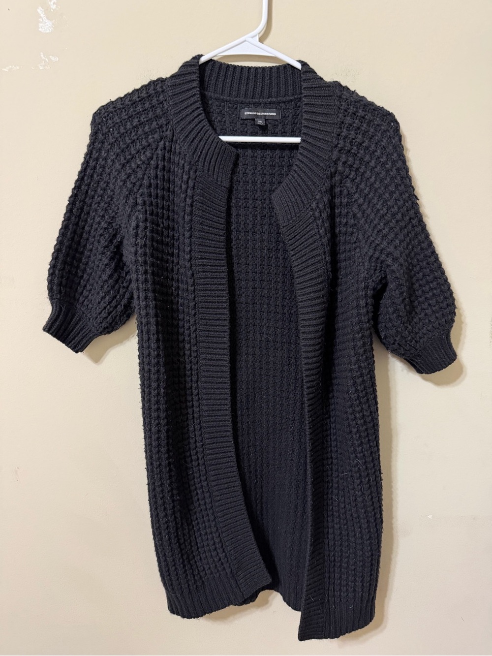 Express Design Studio Chunky waffle Open-Front Black Women's Sweater Cardigan XS